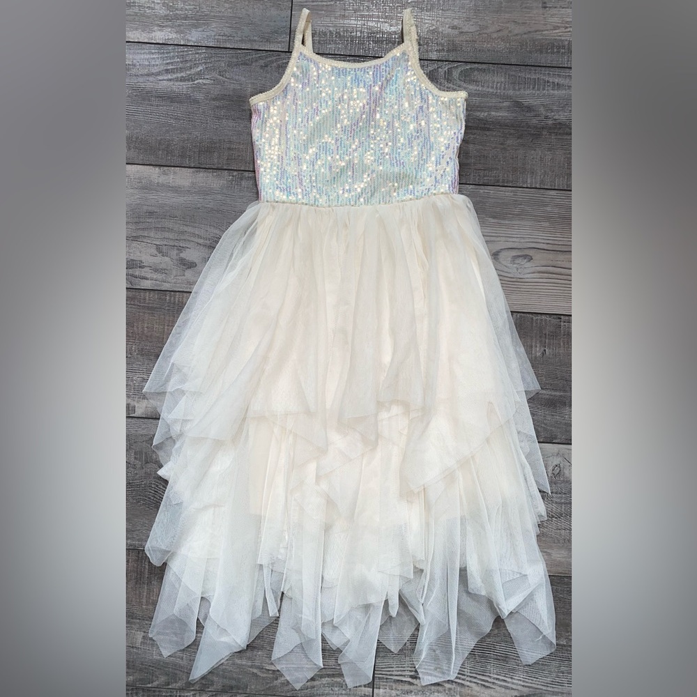 Cat & Jack Ivory Sequin Formal Tulle Tutu Long Ruffle Wedding Tank Dress 7 8